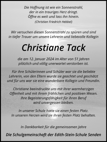 Anzeige von Christiane Tack 