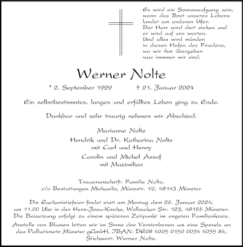 Anzeige von Werner Nolte 