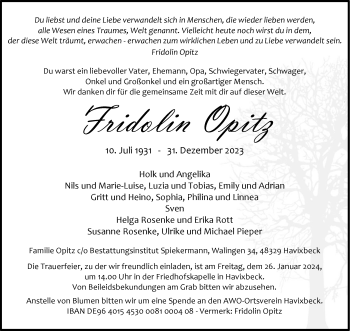 Anzeige von Fridolin Opitz 