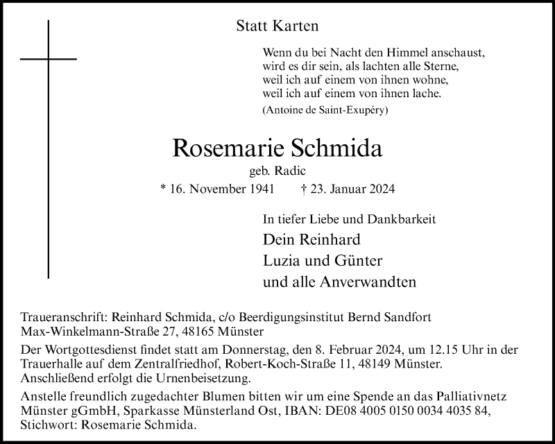  Traueranzeige für Reinhard Schmida vom 27.01.2024 aus 