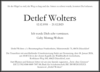Anzeige von Detlef Wolters 