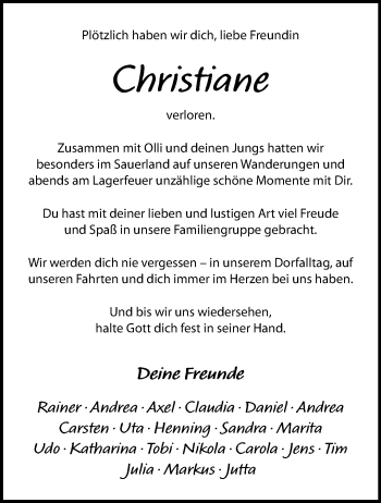 Anzeige von Christiane Tack von Westfälische Nachrichten