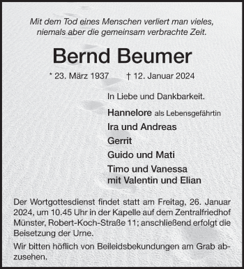 Anzeige von Bernd Beumer 
