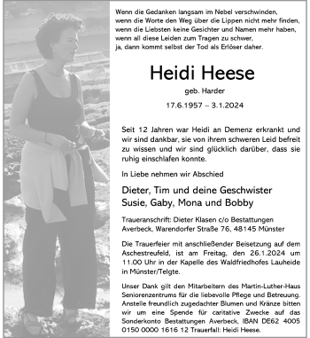 Anzeige von Heidi Heese 