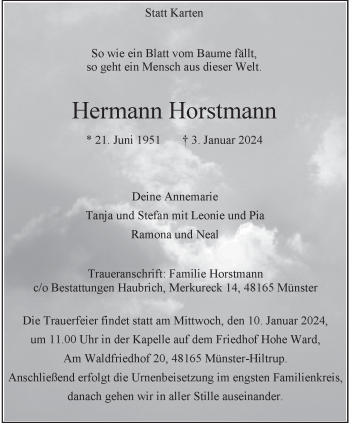 Anzeige von Hermann Horstmann 