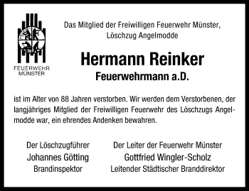 Anzeige von Hermann Reinker 