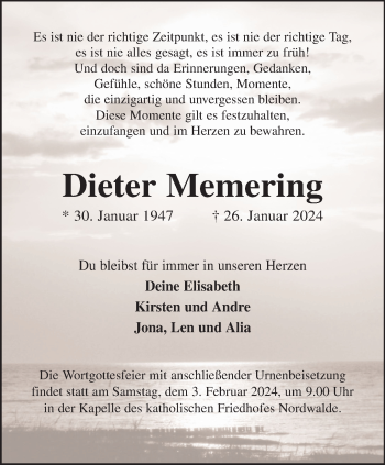 Anzeige von Dieter Memering 