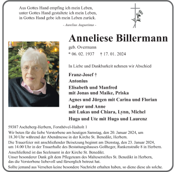 Anzeige von Anneliese Billermann 