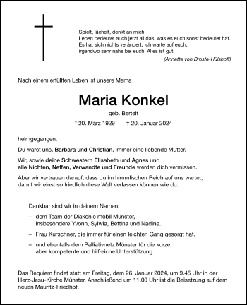 Anzeige von Maria Konkel 