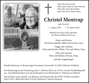 Anzeige von Christel Mentrup 