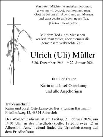 Anzeige von Ulrich Müller 