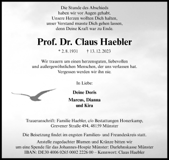 Anzeige von Prof. Dr. Claus Haebler 