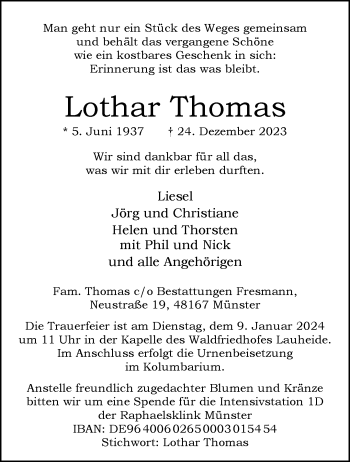 Anzeige von Lothar Thomas 