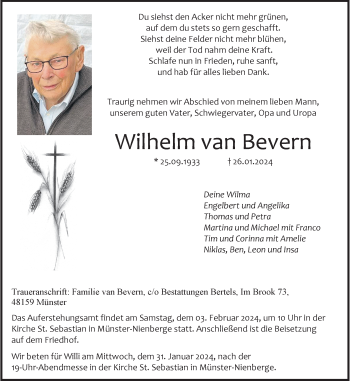 Anzeige von Wilhelm van Bevern 
