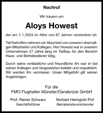 Anzeige von Aloys Howest 