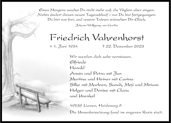 Anzeige von Friedrich Vahrenhorst 