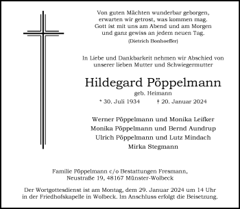 Anzeige von Hildegard Pöppelmann 