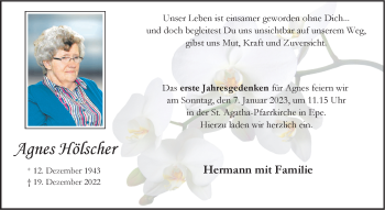 Anzeige von Agnes Hölscher 