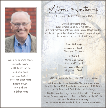 Anzeige von Alfons Holtkamp 