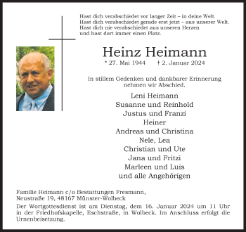 Anzeige von Heinz Heimann 