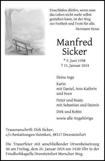 Anzeige von Manfred Sicker 