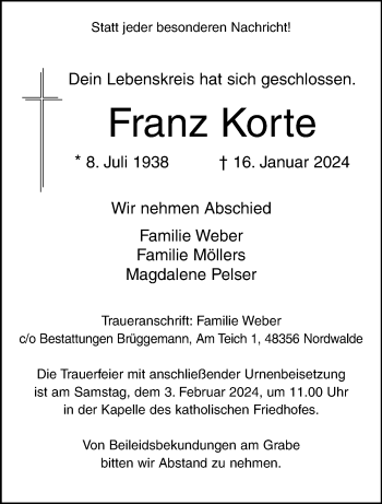 Anzeige von Franz Korte 