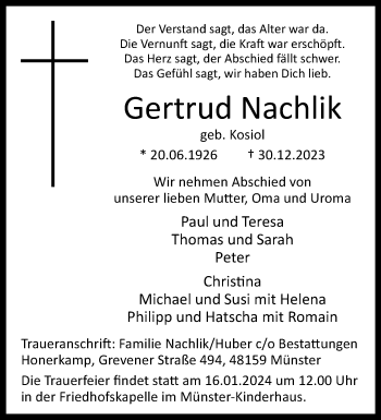 Anzeige von Gertrud Nachlik 