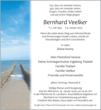 Anzeige von Bernhard Veelker 