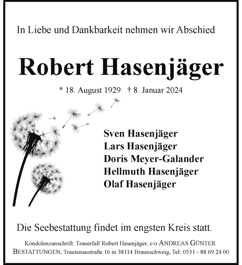 Traueranzeige für Robert Hasenjäger vom 20.01.2024 aus 