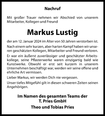 Anzeige von Markus Lustig 