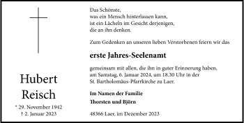 Anzeige von Hubert Reisch 
