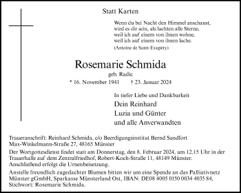Anzeige von Reinhard Schmida 
