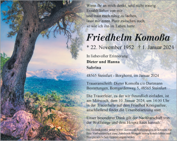 Anzeige von Friedhelm Komoßa 