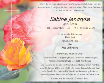 Anzeige von Sabine Jendryke 