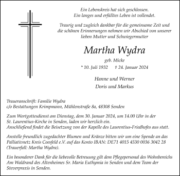 Anzeige von Martha Wydra 