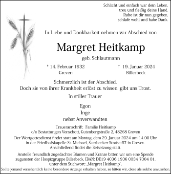 Anzeige von Margret Heitkamp 