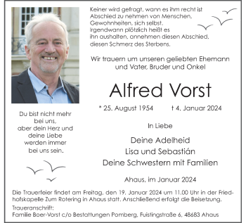 Anzeige von Alfred Vorst 