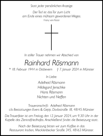 Anzeige von Rainhard Rösmann 