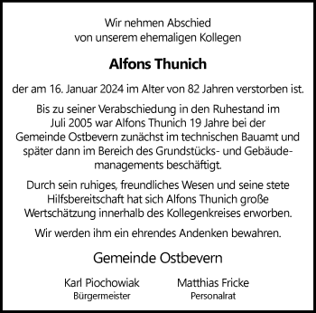 Anzeige von Alfons Thunich 