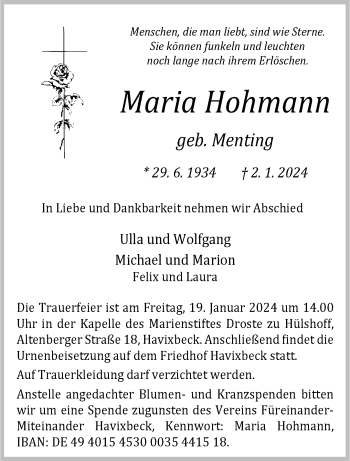 Anzeige von Maria Hohmann 