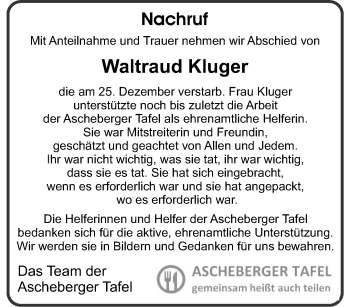 Anzeige von Waltraud Kluger 