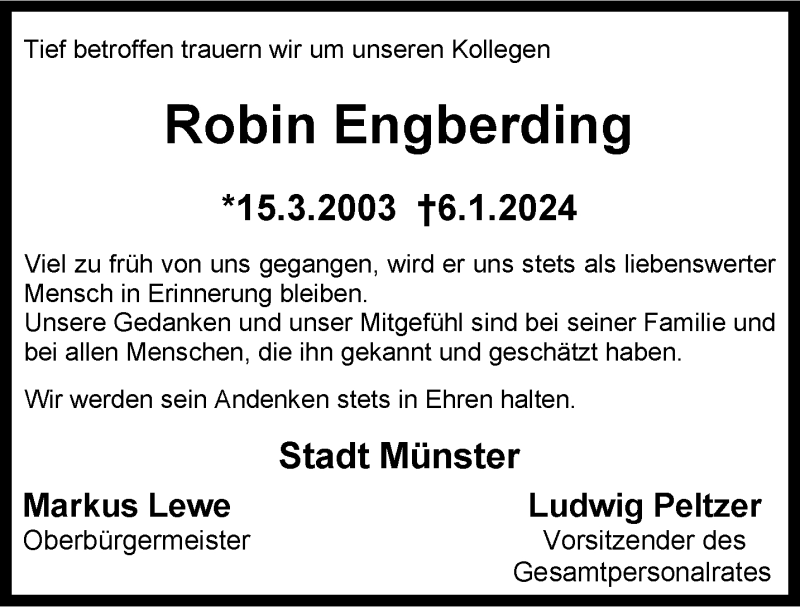  Traueranzeige für Robin Engberding vom 24.01.2024 aus 