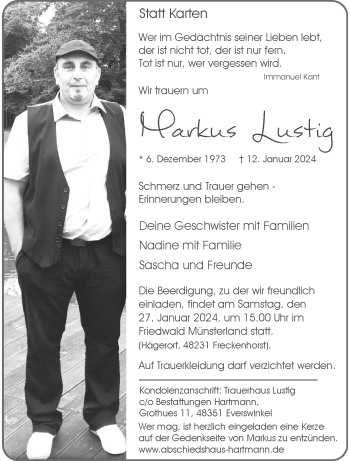 Anzeige von Markus Lustig 