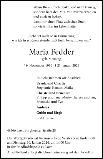 Anzeige von Maria Fedder 