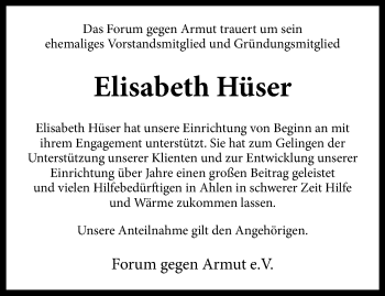 Anzeige von Elisabeth Hüser 