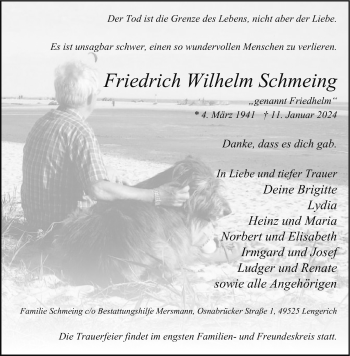 Anzeige von Friedrich Wilhelm Schmeing 