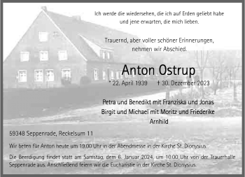 Anzeige von Anton Ostrup 