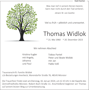 Anzeige von Thomas Widlok 