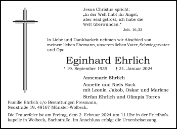Anzeige von Eginhard Ehrlich 