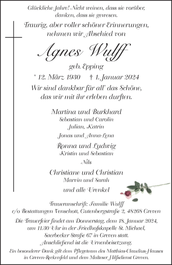 Anzeige von Agnes Wulff 